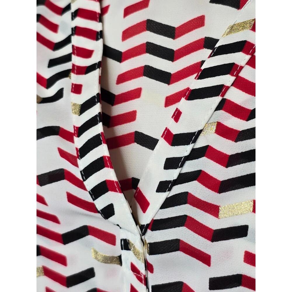 CANDIE'S WHITE‎ RED BLACK & GOLD SLEEVELESS FLOWY WOMEN'S BLOUSE SZ: XSM EUC - Picture 3 of 9